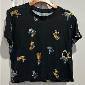 NWT Disney Black Short-Sleeve Tee with Scattered Classic Character Prints size S